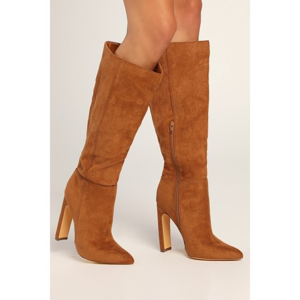 Lulus Shakirah Chestnut Faux Suede Knee High Boots Brown - Size 9